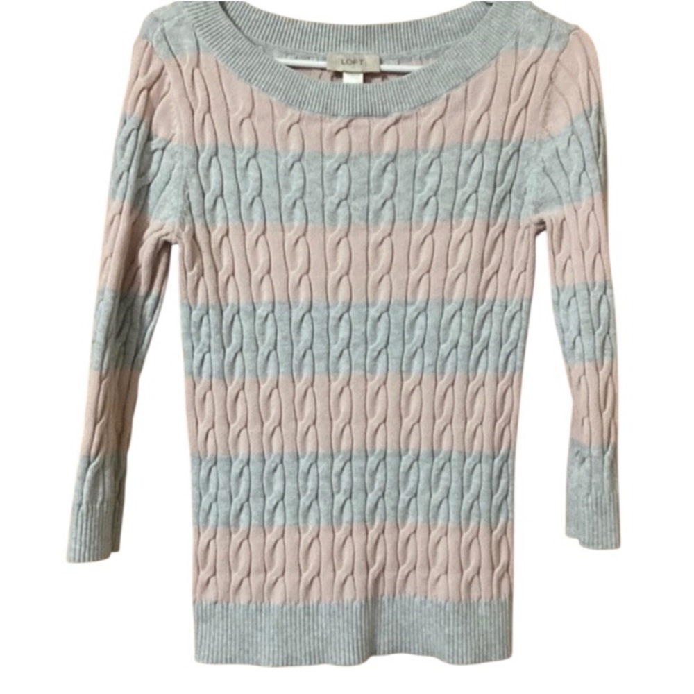 Ann Taylor LOFT Sweater Pink Gray Medium 3/4 Sleeve